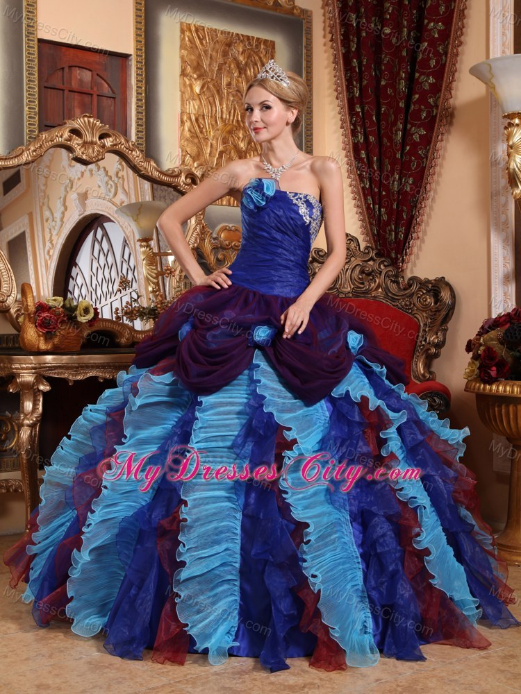 2014 Luxurious Ruffles and ruches Multi-color Quinceanera Dress