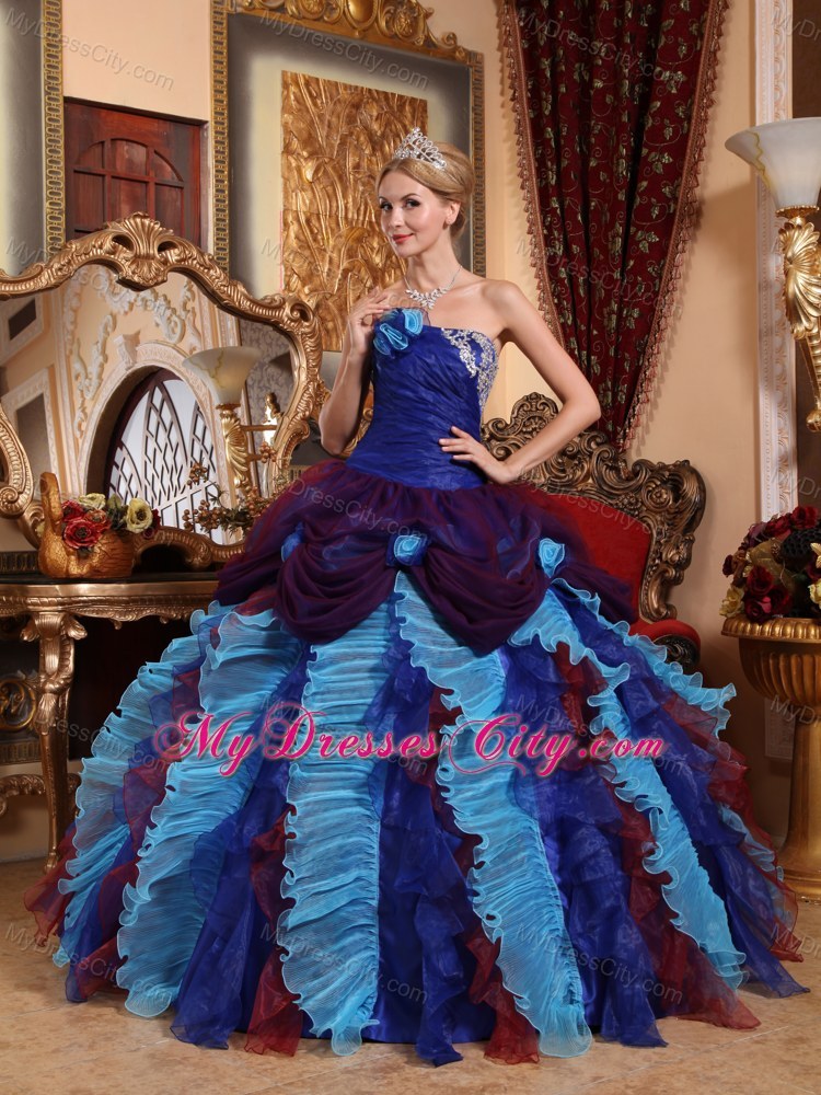 2014 Luxurious Ruffles and ruches Multi-color Quinceanera Dress