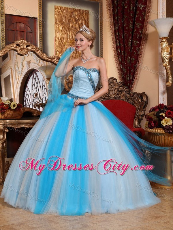 Multi-color Beading Tulle Quinceanera Dress For Military Ball