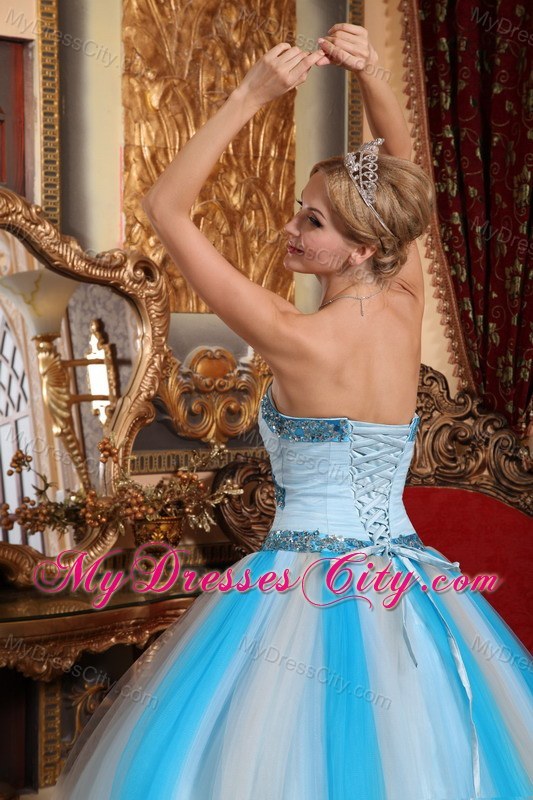 Multi-color Beading Tulle Quinceanera Dress For Military Ball