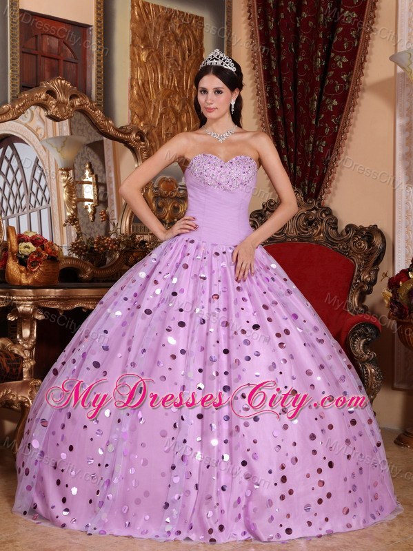 Lavender Quinceanera Dress with Ruches and Sequins in party