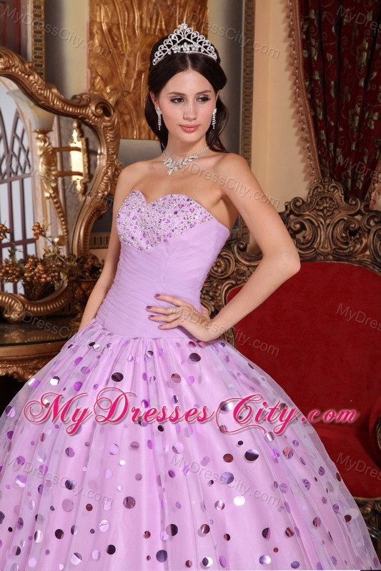 Lavender Quinceanera Dress with Ruches and Sequins in party