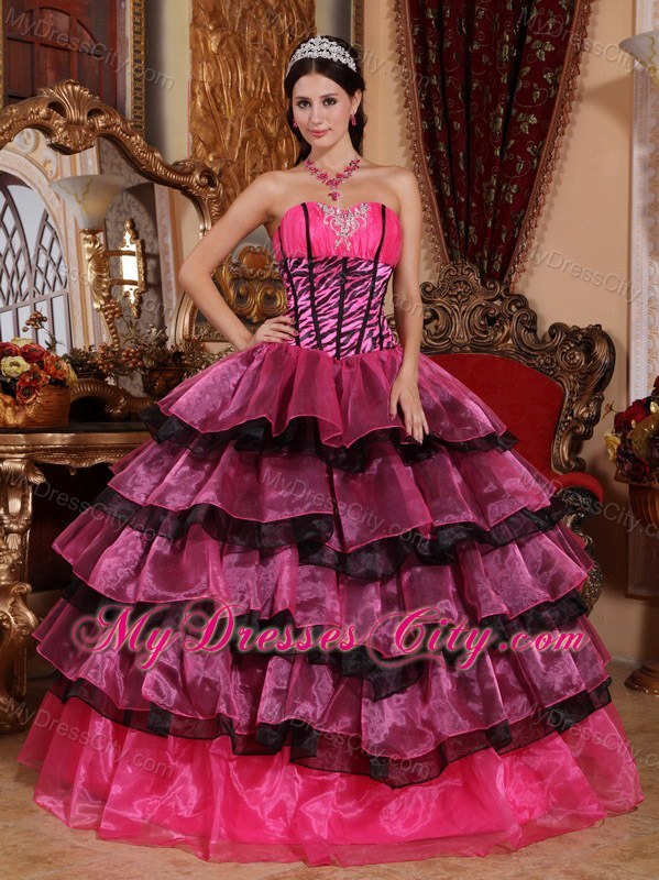 Cheap Multi-color Ruffled Layers Zebra Quinceanera Dress on Sale