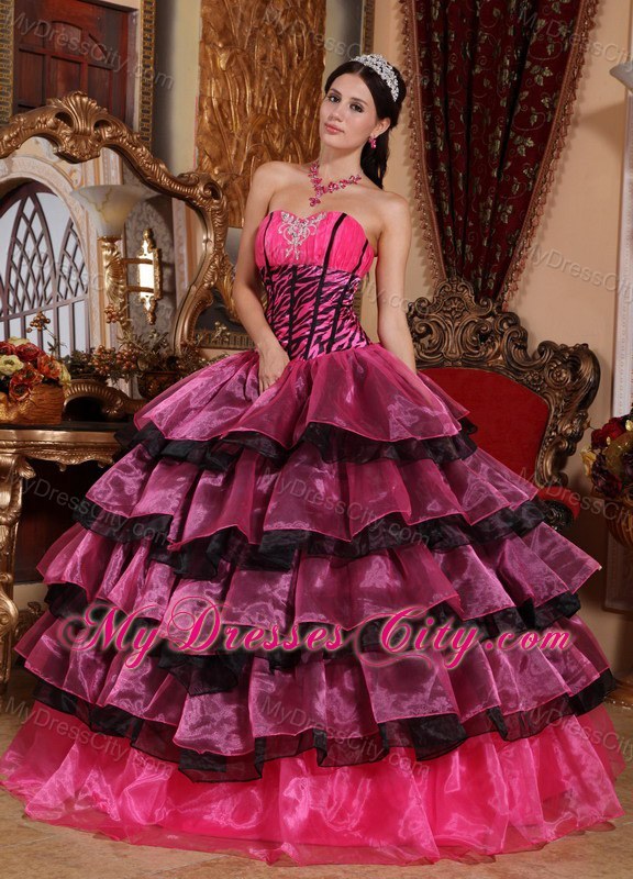 Cheap Multi-color Ruffled Layers Zebra Quinceanera Dress on Sale