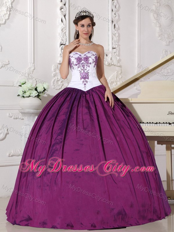 White and Purple Embroidery Decorate Bust Quinceanera Dress