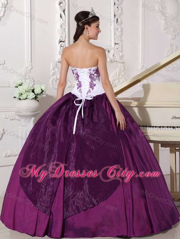 White and Purple Embroidery Decorate Bust Quinceanera Dress