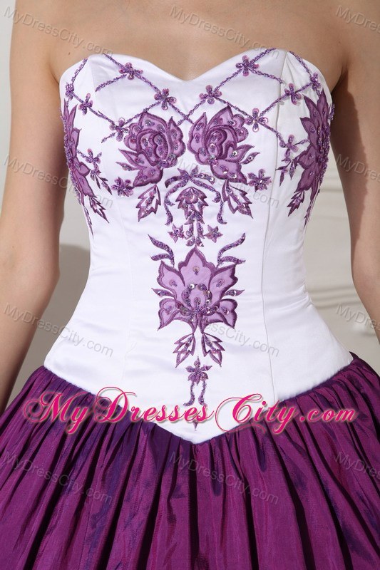 White and Purple Embroidery Decorate Bust Quinceanera Dress