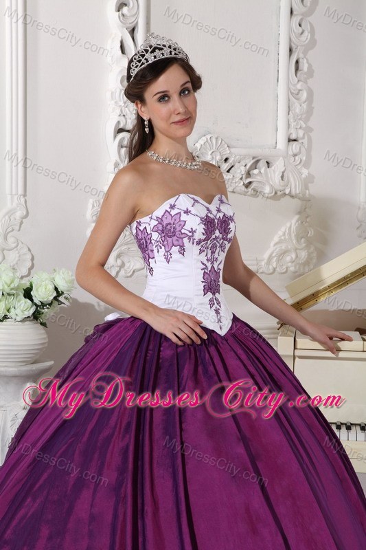 White and Purple Embroidery Decorate Bust Quinceanera Dress