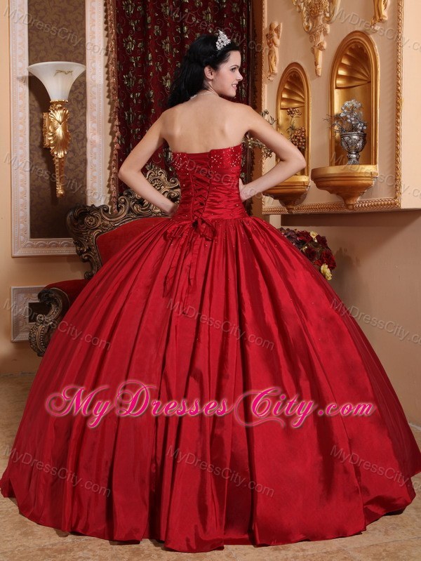 Red Puffy Quinceanera Dress Beading and Ruches Dercorate Bust