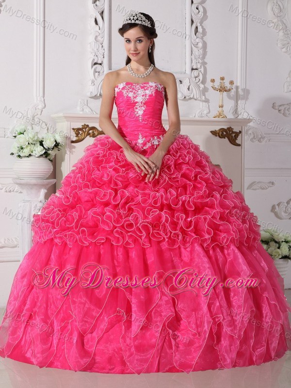 Hot Pink Quinceanera Dress with Ruffles Appliques in Spring