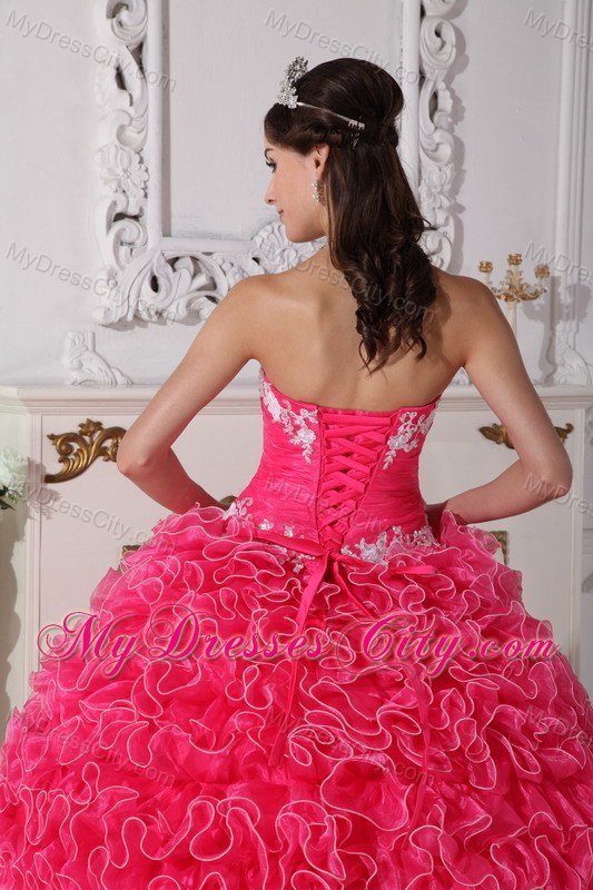 Hot Pink Quinceanera Dress with Ruffles Appliques in Spring