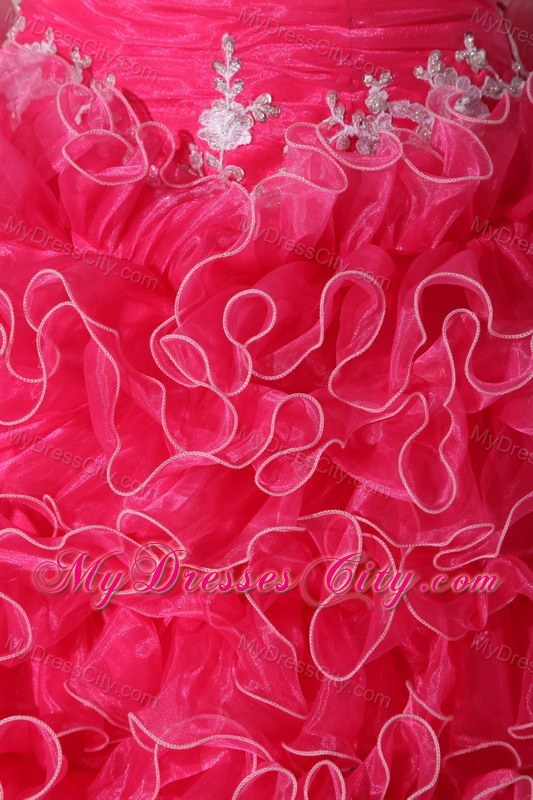 Hot Pink Quinceanera Dress with Ruffles Appliques in Spring