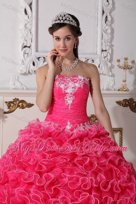 Hot Pink Quinceanera Dress with Ruffles Appliques in Spring