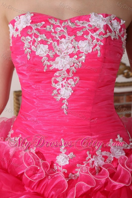 Hot Pink Quinceanera Dress with Ruffles Appliques in Spring