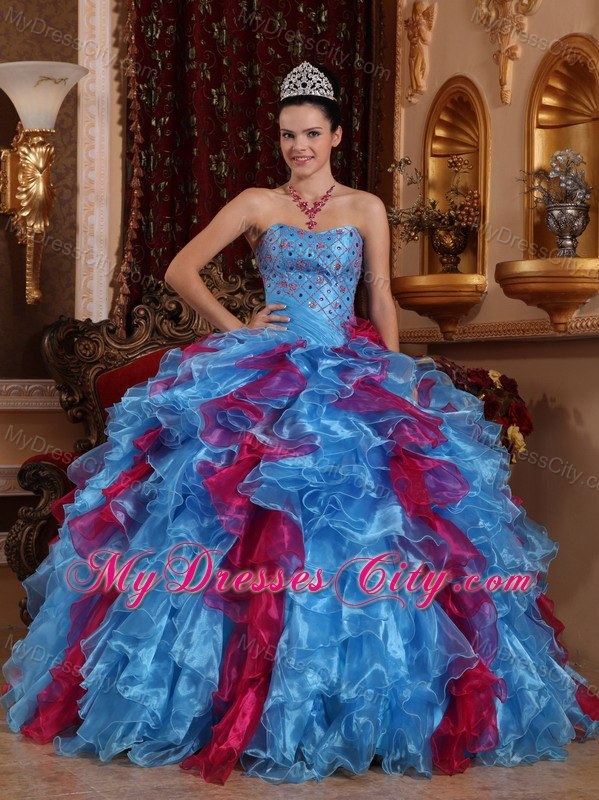 Fashion Beading and Ruffles 2013 Multi-color Quinceanera Dress