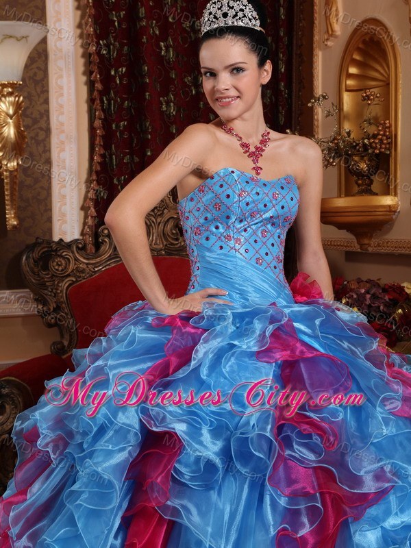 Fashion Beading and Ruffles 2013 Multi-color Quinceanera Dress