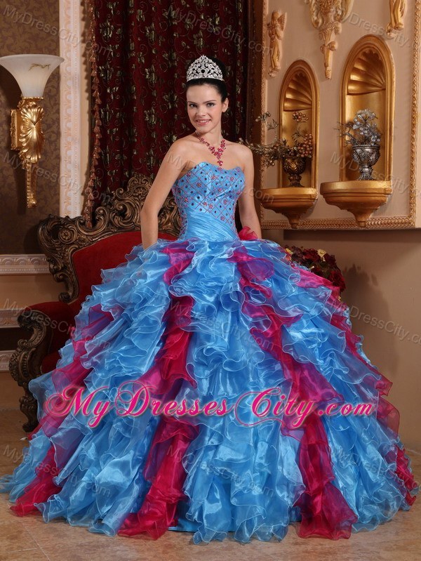 Fashion Beading and Ruffles 2013 Multi-color Quinceanera Dress