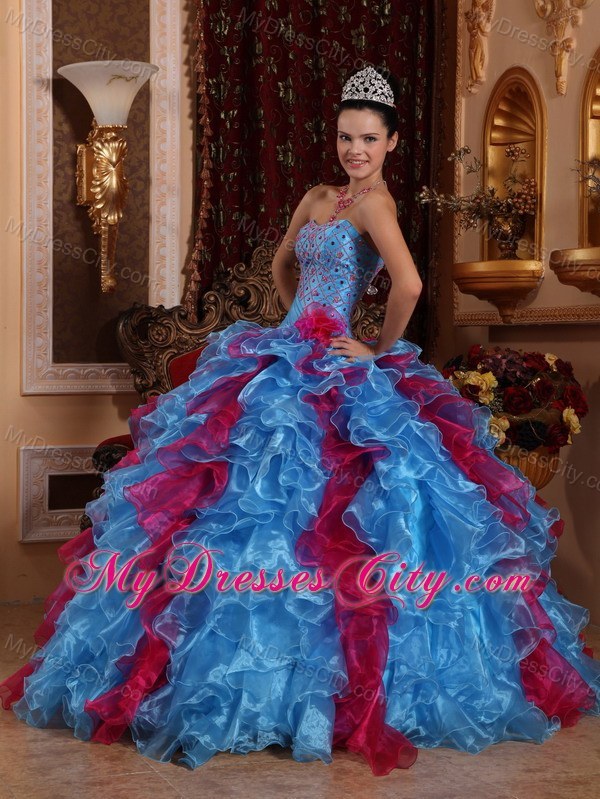 Fashion Beading and Ruffles 2013 Multi-color Quinceanera Dress