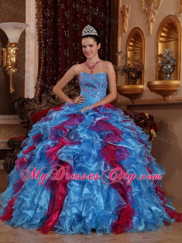 Fashion Beading and Ruffles 2013 Multi-color Quinceanera Dress