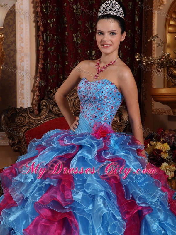 Fashion Beading and Ruffles 2013 Multi-color Quinceanera Dress