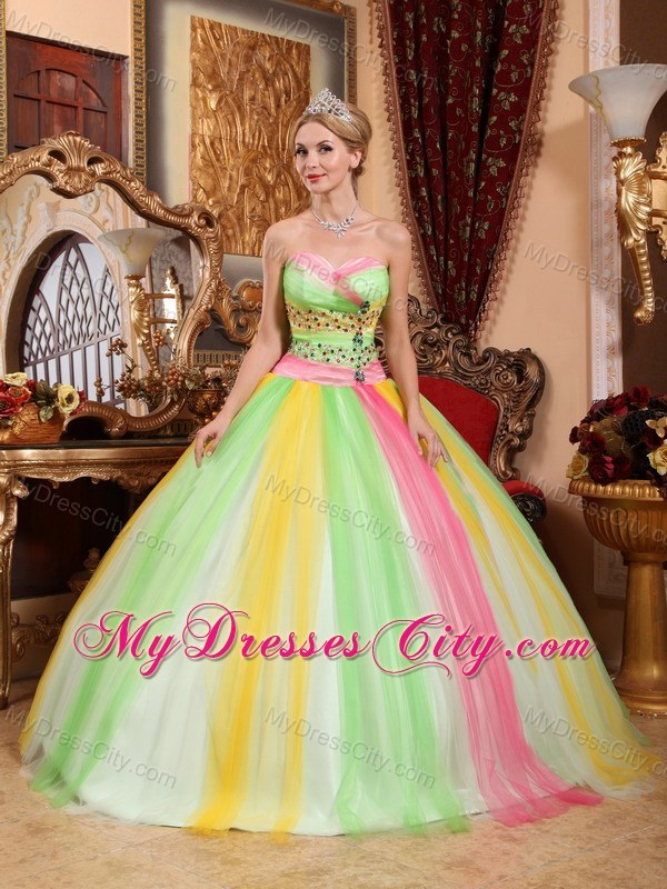 2013 Beautiful Multi-color Sweet 15 Dress with Beading For Girl