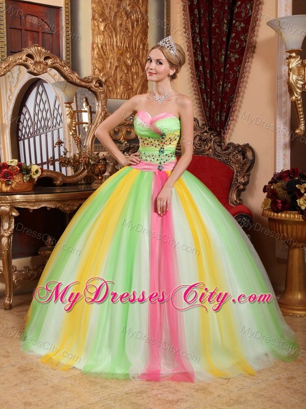 2013 Beautiful Multi-color Sweet 15 Dress with Beading For Girl