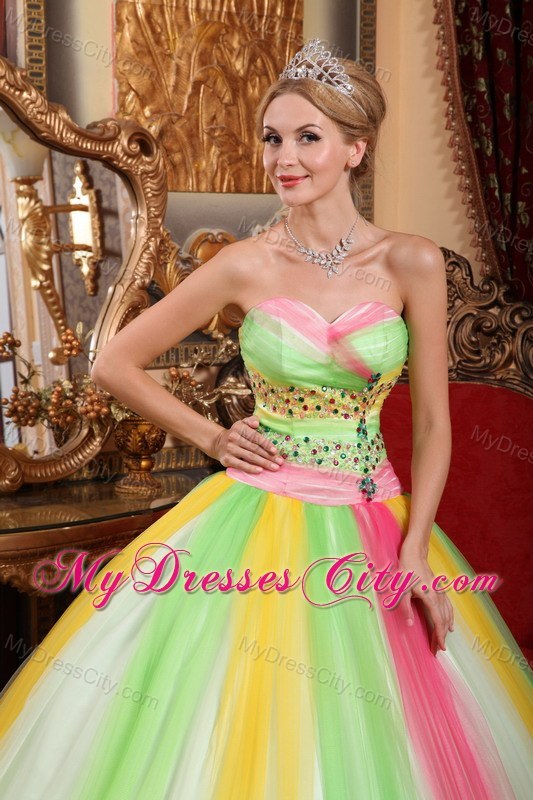 2013 Beautiful Multi-color Sweet 15 Dress with Beading For Girl