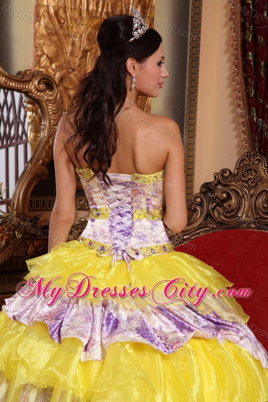 Multi-color Ruffled Layers Printing Organza Quinceanera Dress