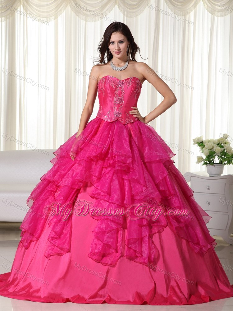 2013 Gorgeous Hot Pink Ruffles Sweet 16 Dress for Military Ball