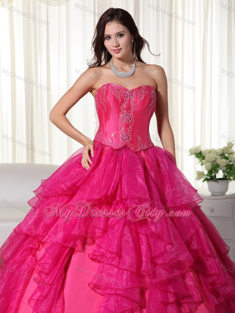 2013 Gorgeous Hot Pink Ruffles Sweet 16 Dress for Military Ball