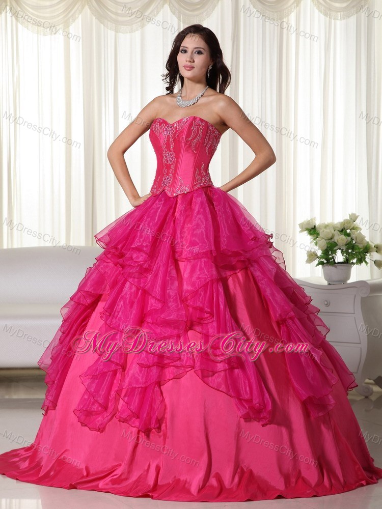 2013 Gorgeous Hot Pink Ruffles Sweet 16 Dress for Military Ball