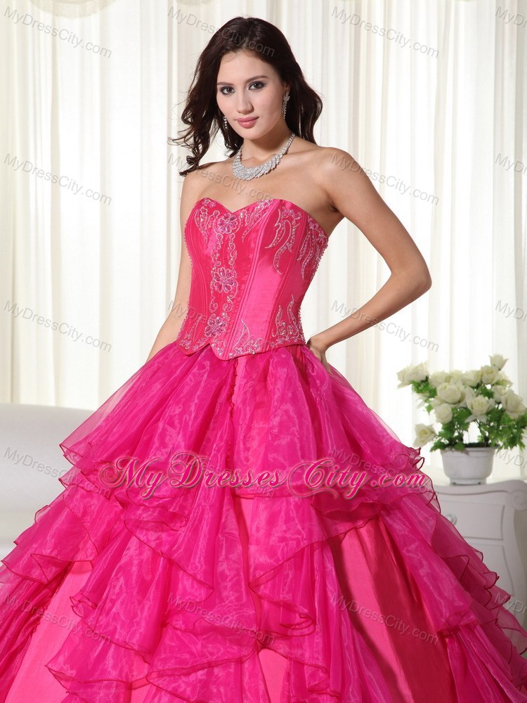 2013 Gorgeous Hot Pink Ruffles Sweet 16 Dress for Military Ball