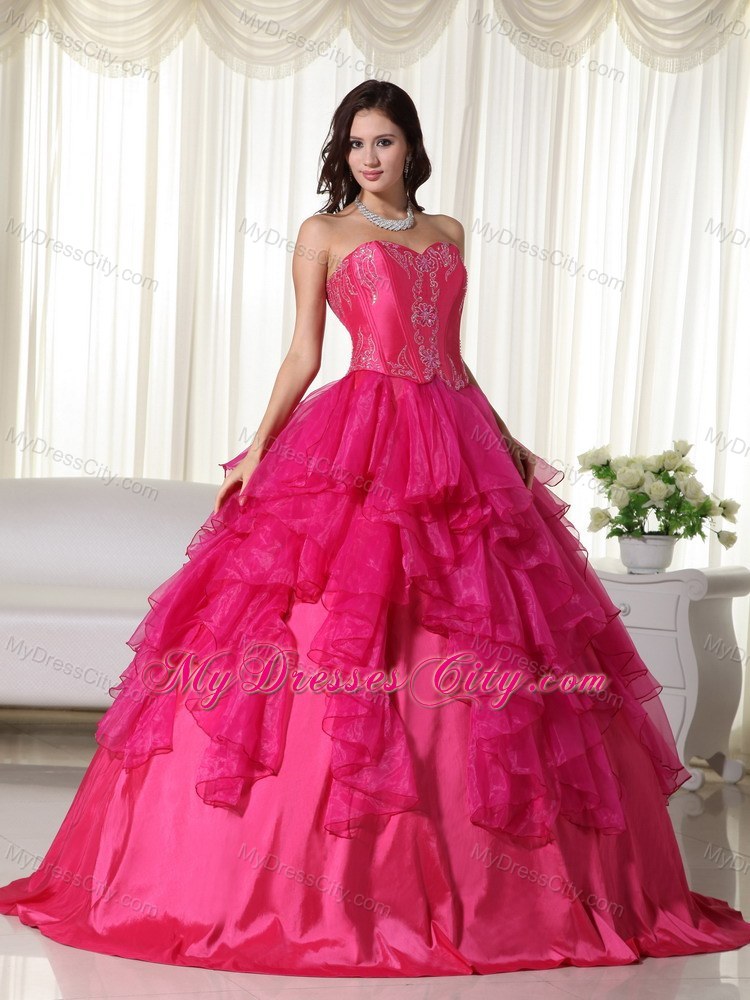 2013 Gorgeous Hot Pink Ruffles Sweet 16 Dress for Military Ball