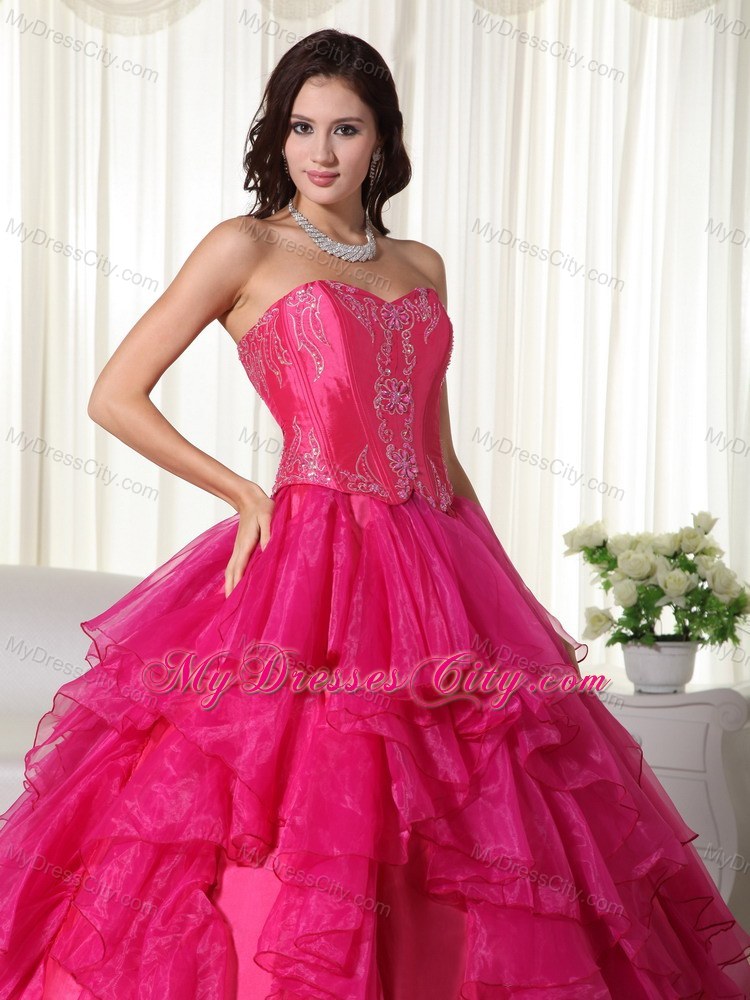 2013 Gorgeous Hot Pink Ruffles Sweet 16 Dress for Military Ball