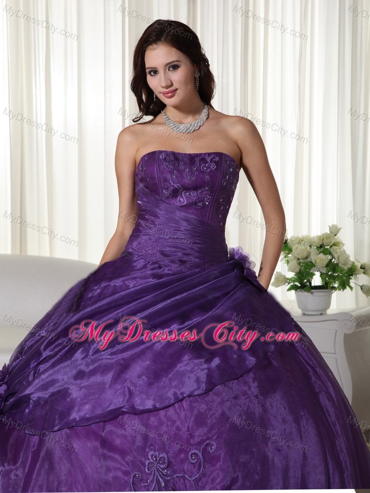 2013 Purple strapless Quinceanera Gowns Ruches and Pick-ups