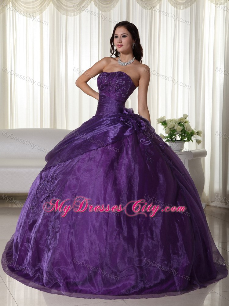 2013 Purple strapless Quinceanera Gowns Ruches and Pick-ups