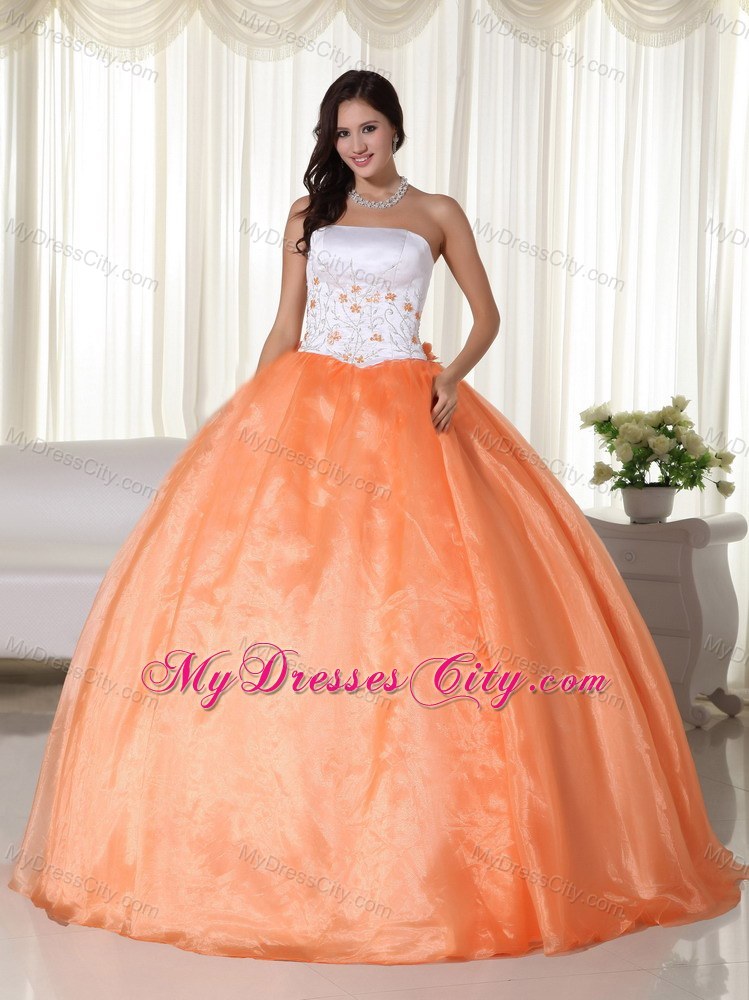 Discount Organza Orange Red Embroidery Sweet 15 Dress Online