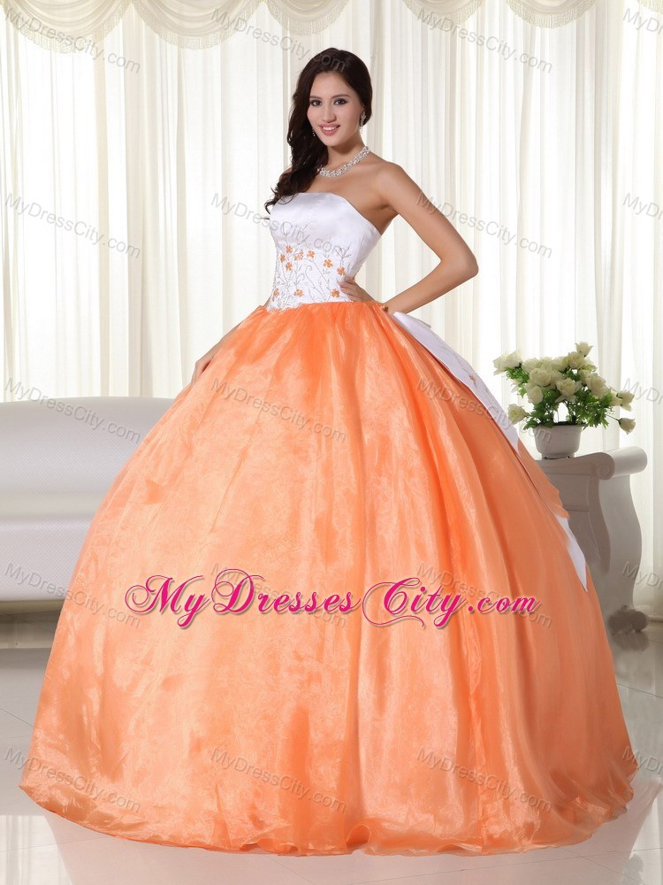 Discount Organza Orange Red Embroidery Sweet 15 Dress Online