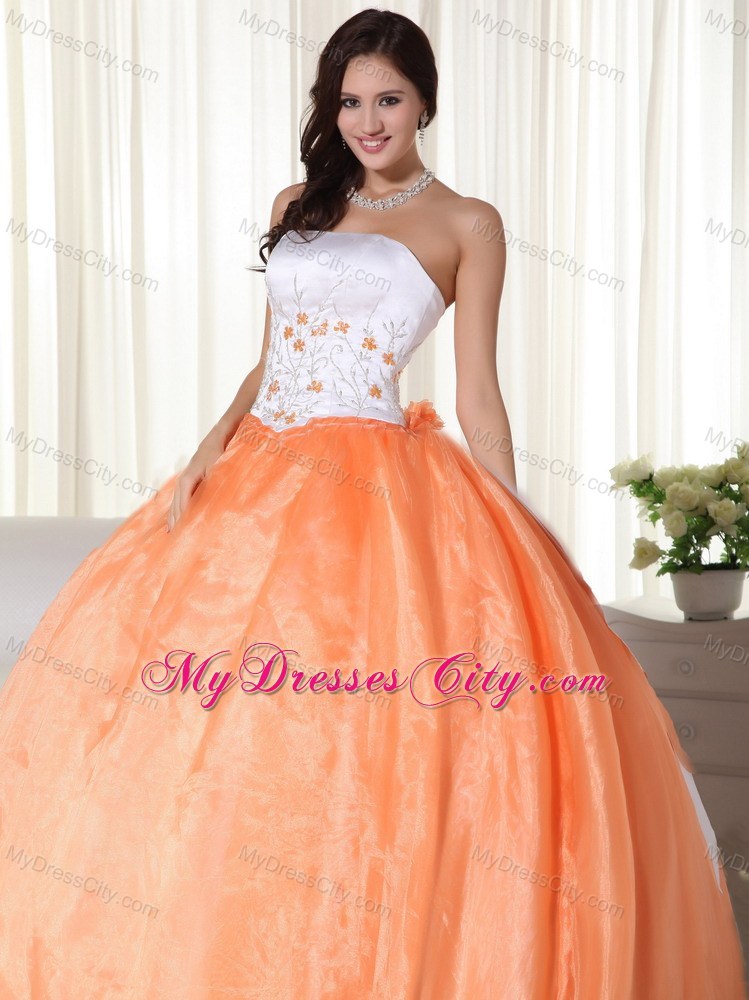 Discount Organza Orange Red Embroidery Sweet 15 Dress Online