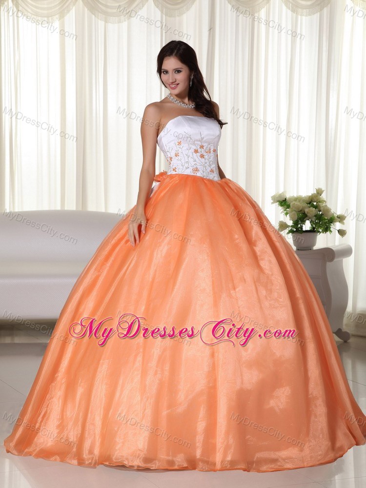 Discount Organza Orange Red Embroidery Sweet 15 Dress Online