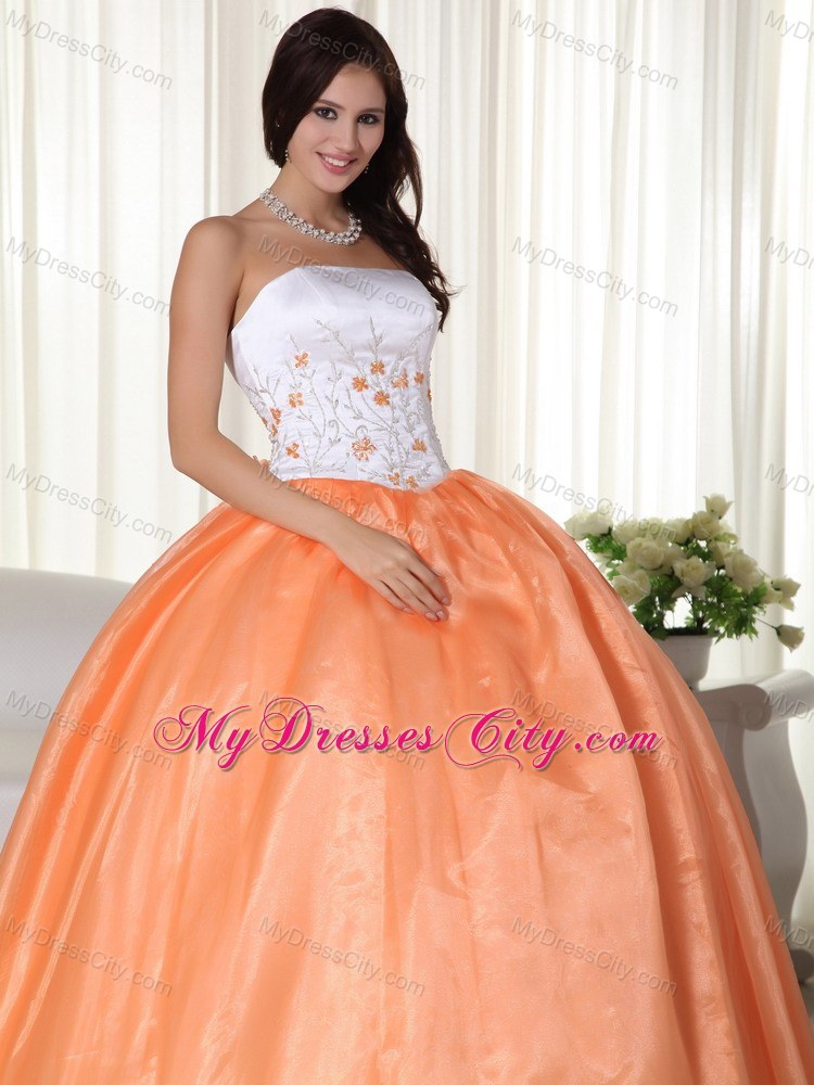 Discount Organza Orange Red Embroidery Sweet 15 Dress Online