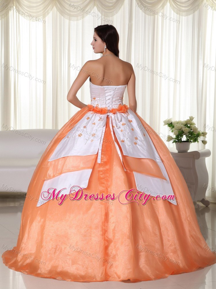 Discount Organza Orange Red Embroidery Sweet 15 Dress Online