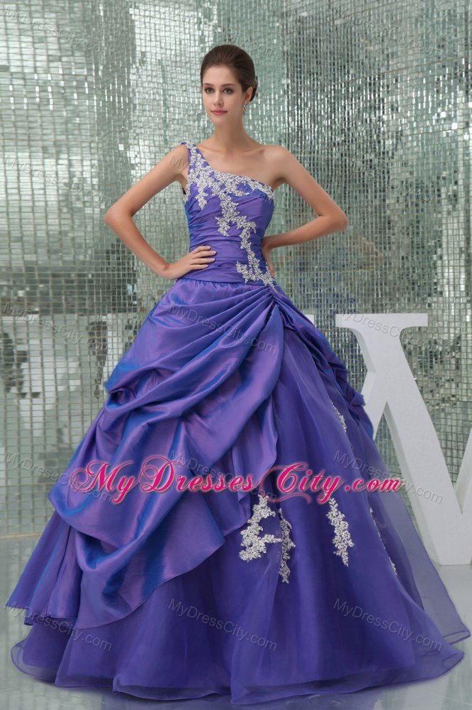 Purple One Shoulder Pick-ups Organza Quinceanera Dress on Sale