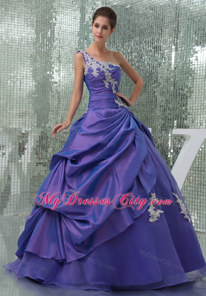 Purple One Shoulder Pick-ups Organza Quinceanera Dress on Sale