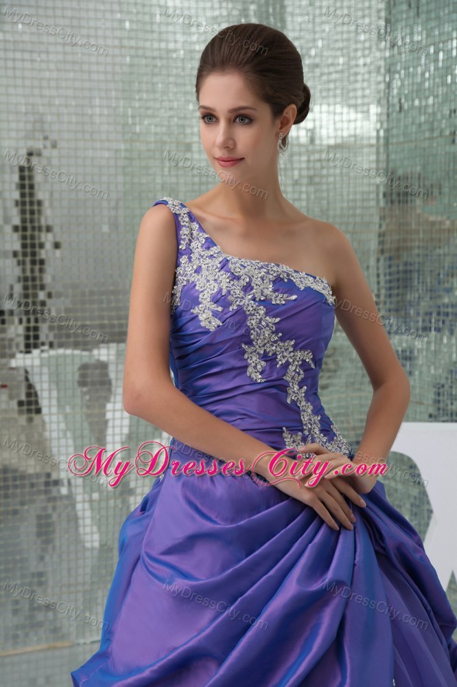 Purple One Shoulder Pick-ups Organza Quinceanera Dress on Sale