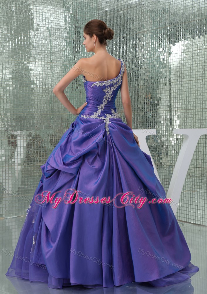 Purple One Shoulder Pick-ups Organza Quinceanera Dress on Sale