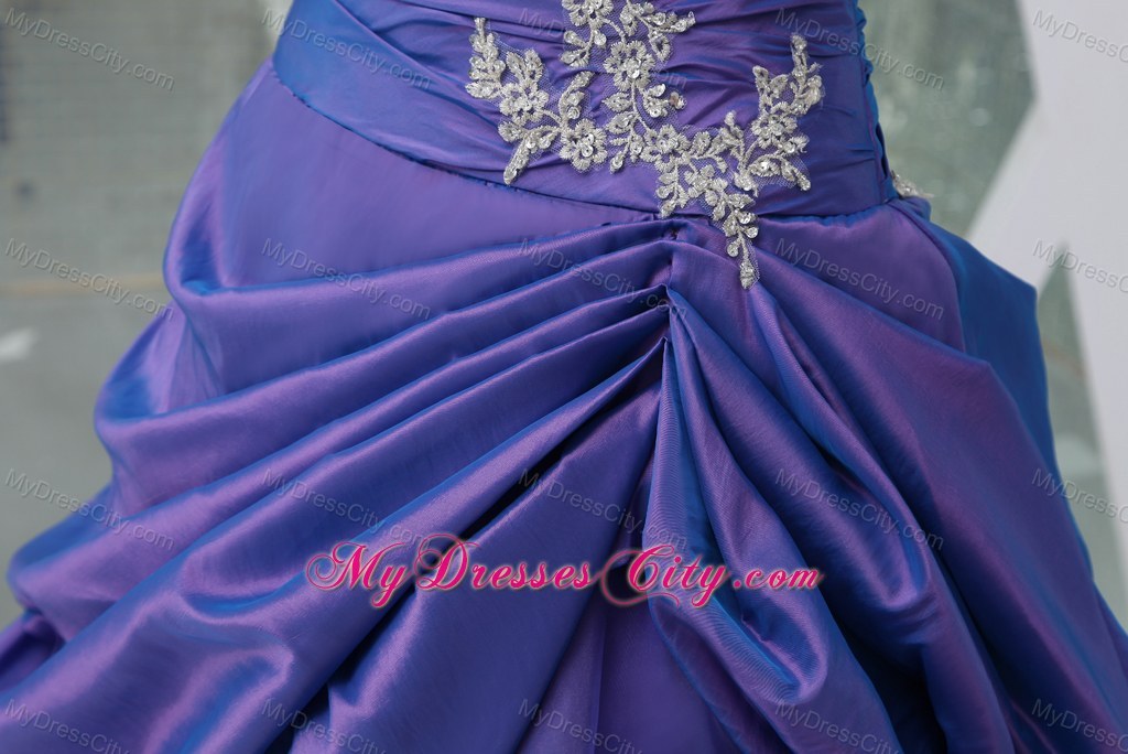 Purple One Shoulder Pick-ups Organza Quinceanera Dress on Sale