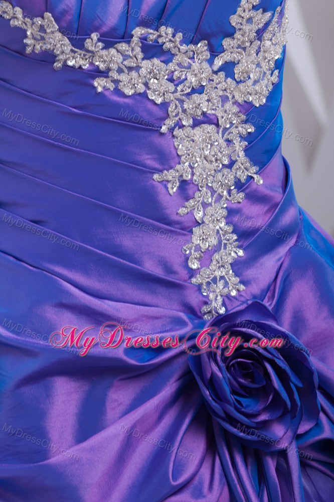 Purple Pick-ups Appliques with Hand Made Flowers Quinceanera Dress