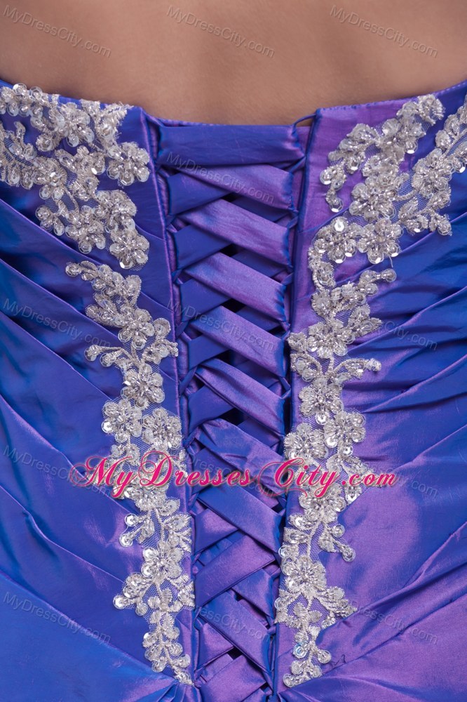 Purple Pick-ups Appliques with Hand Made Flowers Quinceanera Dress