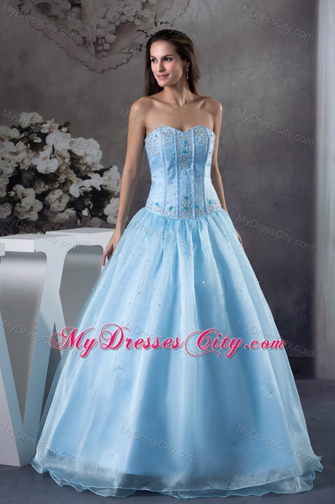 2013 Organza Sweetheart with Light Blue Quinceanera Dress for Girl